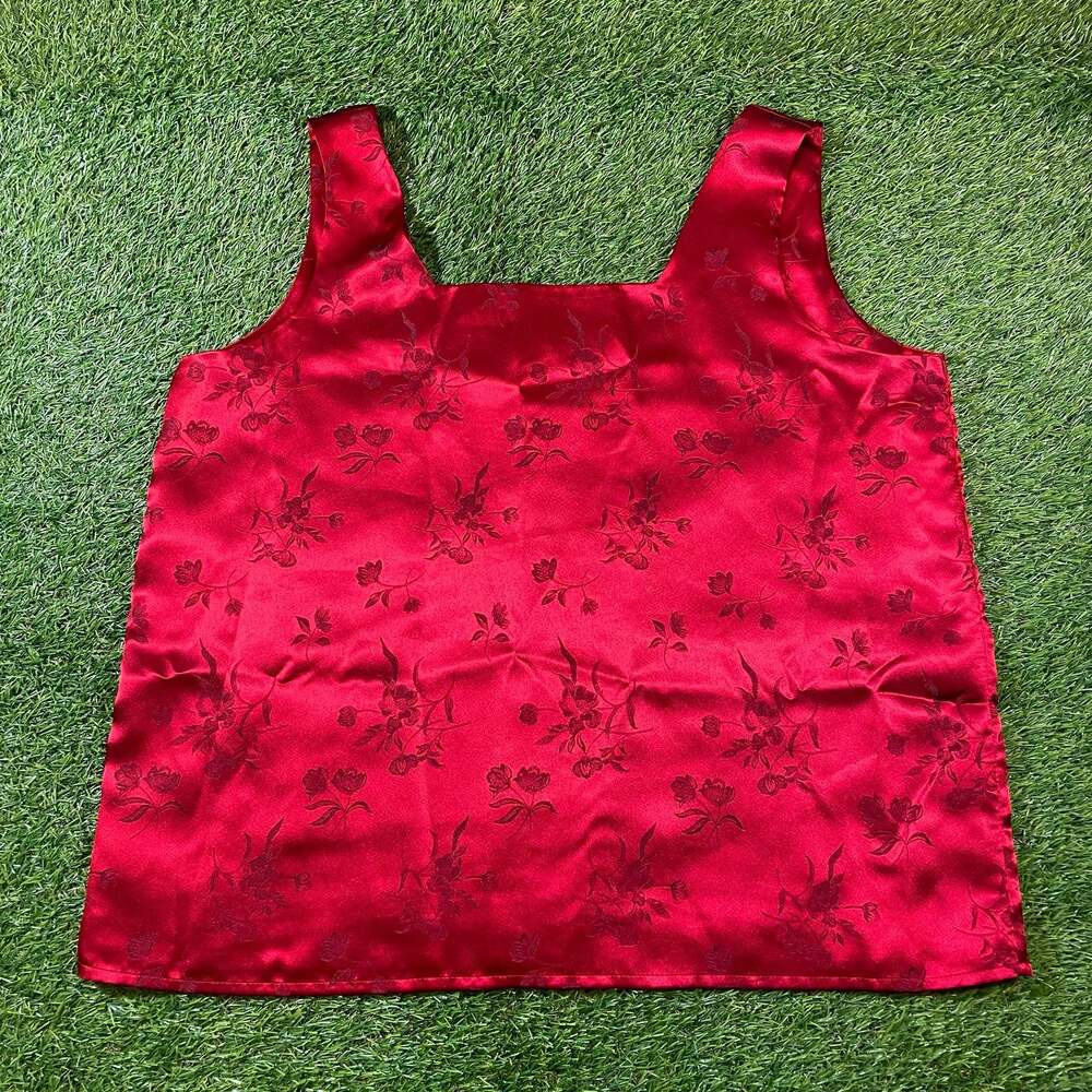 Christie & Jill Red Satin Floral Jacquard Tank Top 1X